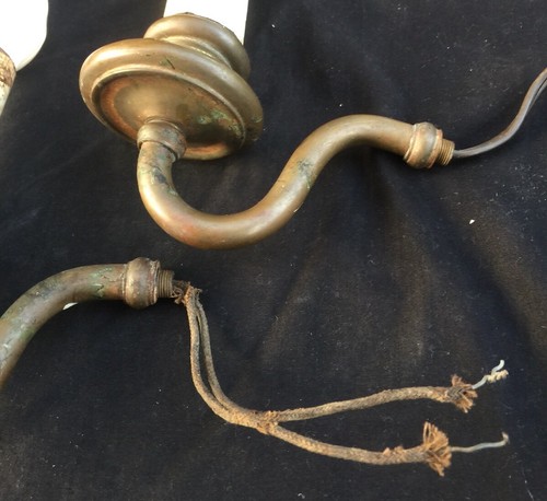 Pair Of Antique Vintage Brass Copper candle socket sconce light fixtures