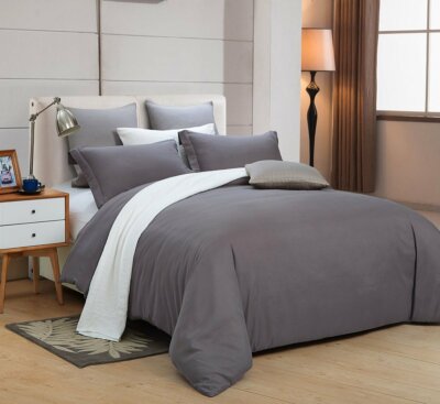 Word of Dream 2 PC Brushed Microfiber Solid Soft Duvet Cover Set- Twin Dark Gray