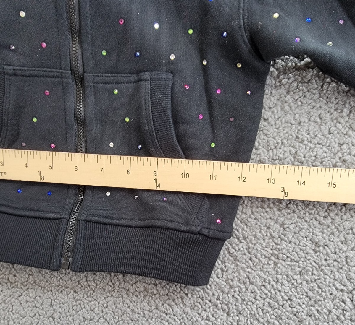 Terez Gems Full Zip Hoodie Toddler Girls' 4 Black Kangaroo Pockets Long Sleeve - Picture 7 of 15