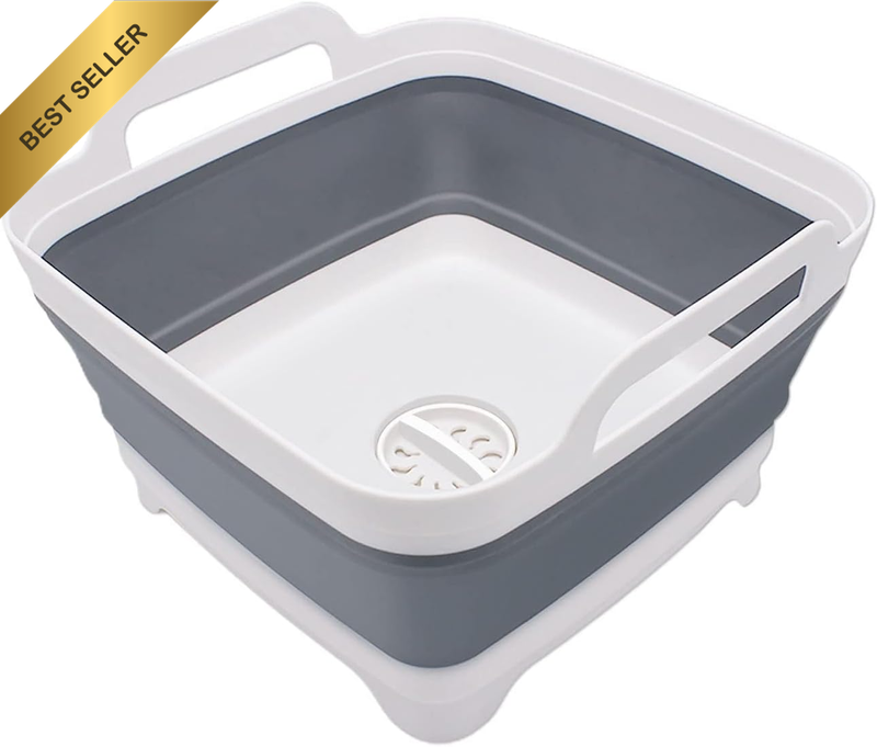 Collapsible Wash Basin 9L, Foldable Dish Tub with Drain Plug, Portable Collapsib