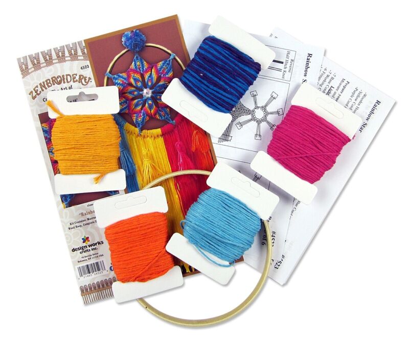 Design Works/Zenbroidery Macrame Wall Hanging Kit 6"X16"-Rainbow Star