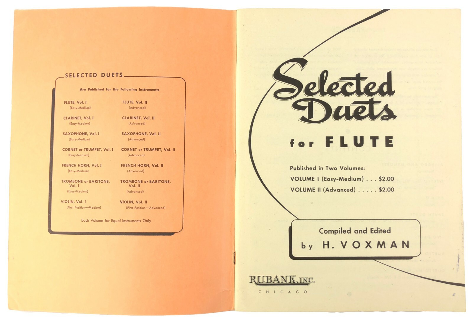 Lot 5 Books of Sheet Music Songs for Flute Duets Solos Schirmer Andersen Voxman