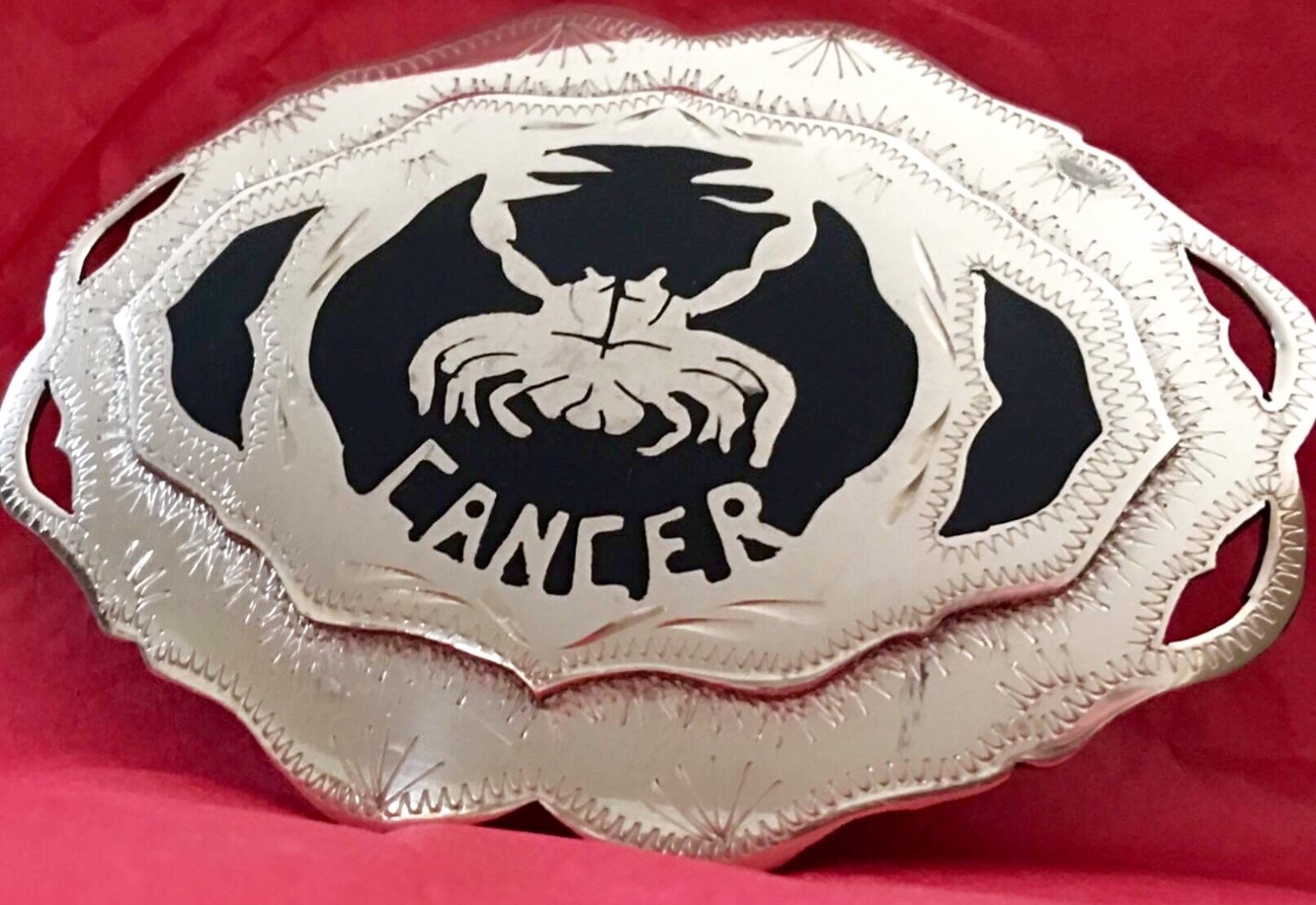 VTG Signed Handcrafted CANCER Crab Astrology Horoscope Zodiac Silver BELT BUCKLE