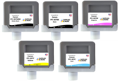 Non-OEM 5 Cartridges for Canon  PFI-307MBK BK Y C M  imagePROGRAF iPF830/840/850