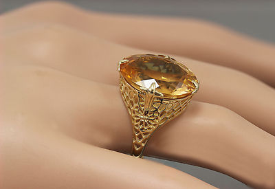 Pre-owned Knr 14k Yellow Gold Oval Cut Yellow Citrine Art Deco Style Ring Bridal Bridal 8.00ct