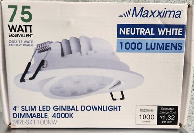 75 watt Maxxima Dimmable Slim LED Gimbal Downlight 1000 Lumens Neutral White 4''