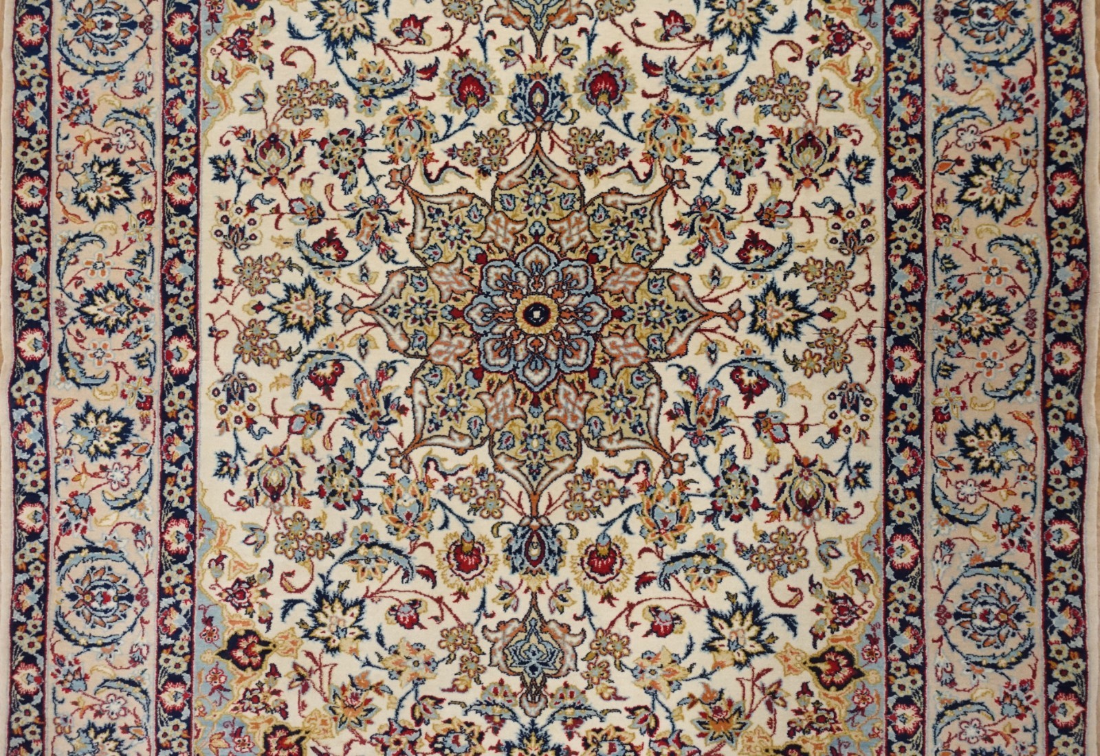 Persian Rug Isfahann Hand Knotted Wool Silk Ivory Ravishing Oriental 3.6 x 5.3
