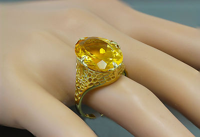 Pre-owned Knr 14k Yellow Gold Oval Cut Yellow Citrine Art Deco Style Ring Bridal Bridal 8.00ct
