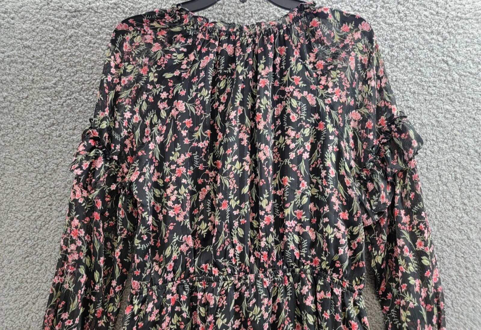 Lucy Paris Imelda Floral Print Shift Dress Women's M Black/Pink Multi Split Neck - Picture 11 of 16