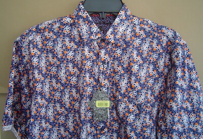 NWT $99 LUCHIANO VISCONTI BLACK Mens S NAVY COTTON S/S Shirt 3898