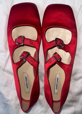 Sandy Liang Red Mary Jane Double Strap Ballerina Flats Red Size 41 