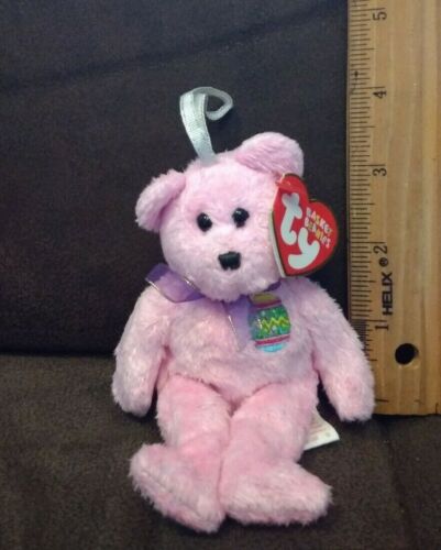 TY Basket Beanie Baby - EGGS the Pink Bear  5" - MWMT