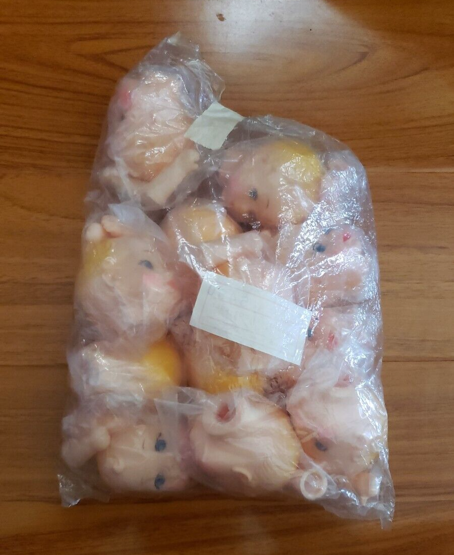VTG Baby Doll Heads w/ Plastic Blue eyes and Hands Made in Hong Kong Soft Rubber
