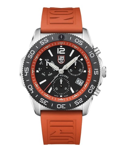 Pre-owned Luminox Pacific Diver Xs.3149 Chrono 44mm Orange Rubber Steel Quartz Men's Watch