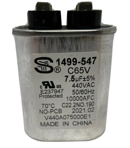 Coleman Sheng Ye C65V-440V AC-7.5µF ±5% Oval Run Capacitor Coleman Sheng Ye C65V-440V AC-7.5µF ±5% Oval Run Capacitor