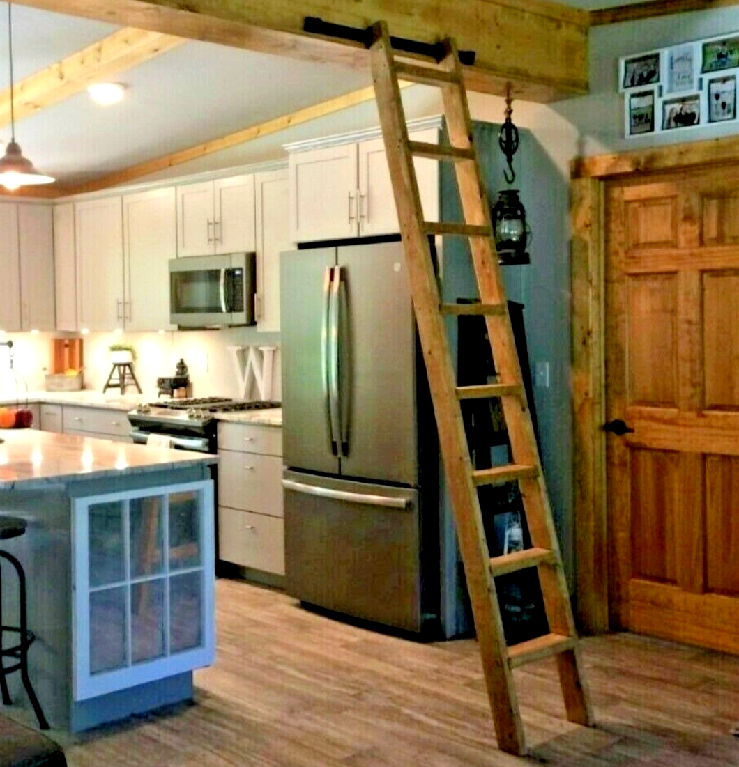9ft FULLY ASSEMBLED-Loft Library LADDER plus MOUNTNG KIT. natural stained Ladder