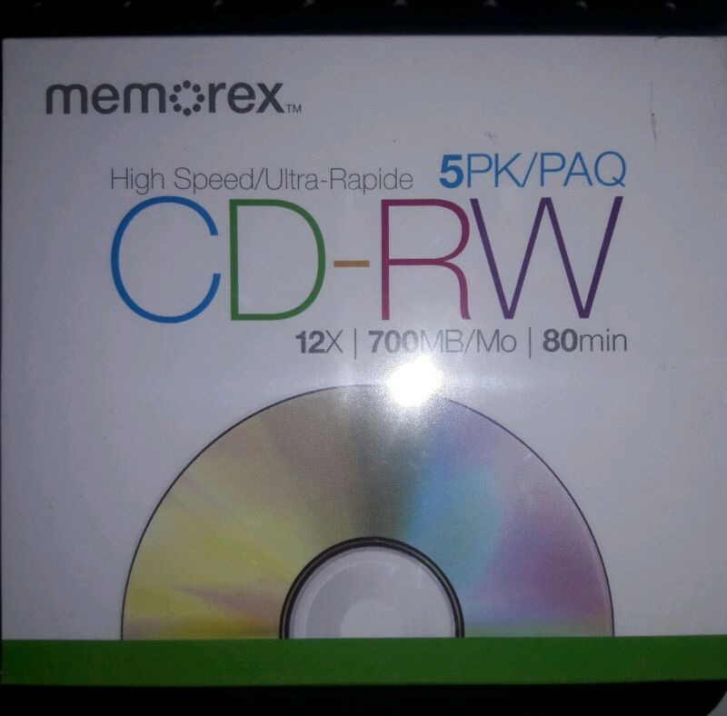 NEW Memorex 700MB/80-Minute 12x CD-RW Media (5-Pack with Regular Jewel Cases)
