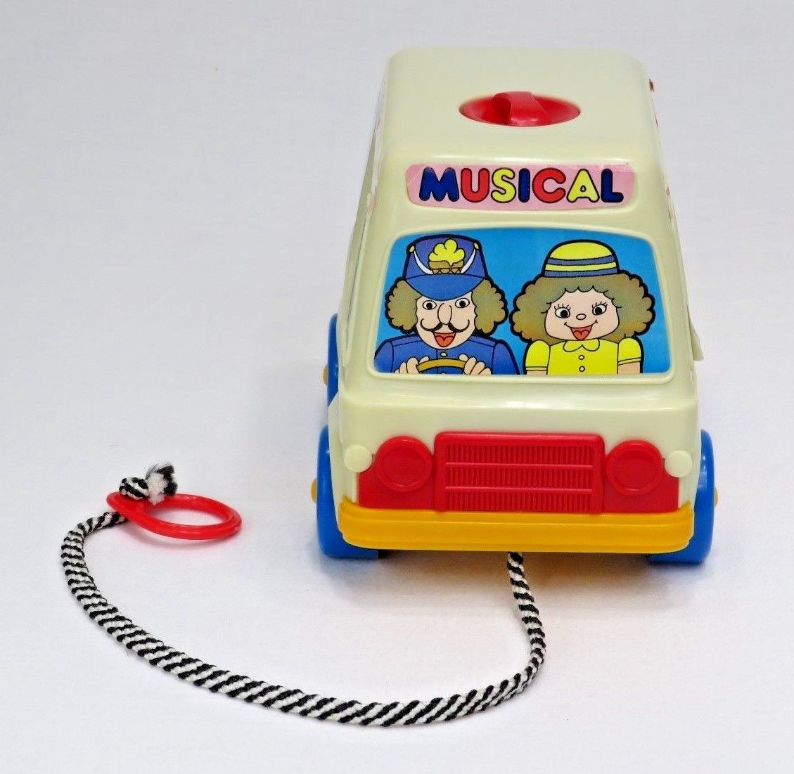 Vintage Musical Ice Cream Van Pull String Wind Up Toy Carousel Truck  Blue Box