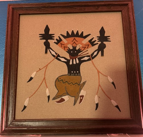 ★NAVAJO SANDPAINTING VINTAGE ART ナバホ族 砂絵 VTG Water Creature Navajo Sand Painting & Silver Sand Art