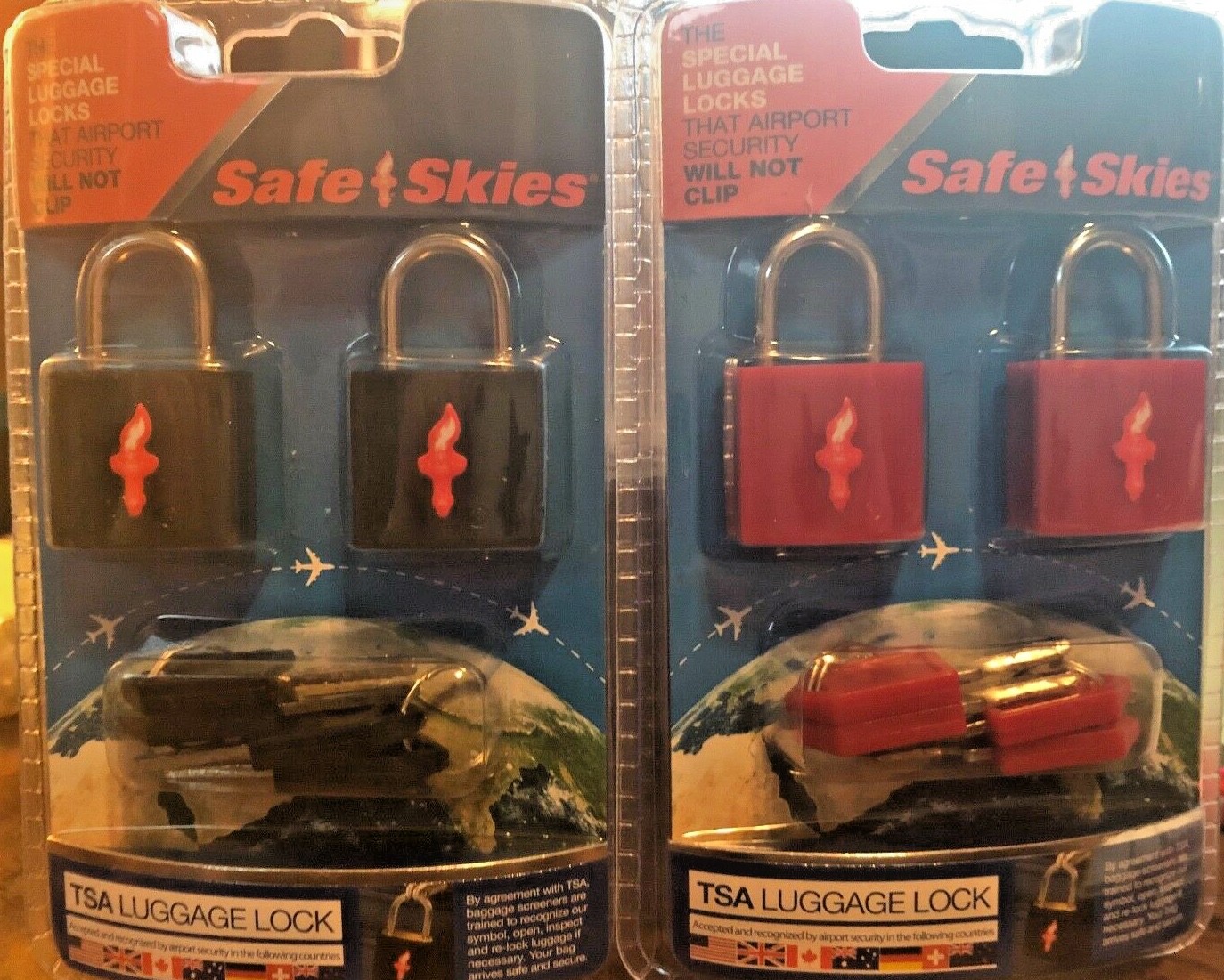 Lot of Safe Skies TSA Approved Luggage Locks Set of 2 - Black & Red NEW SEALED