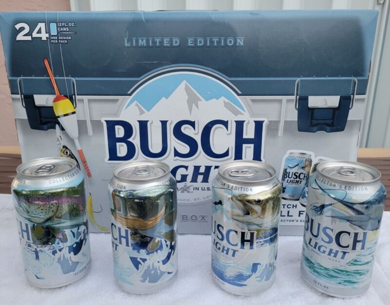 Busch Light Beer 2023 Fishing Can Set of 4 Walleye Bass Trout Marlin COLLECTIBLE