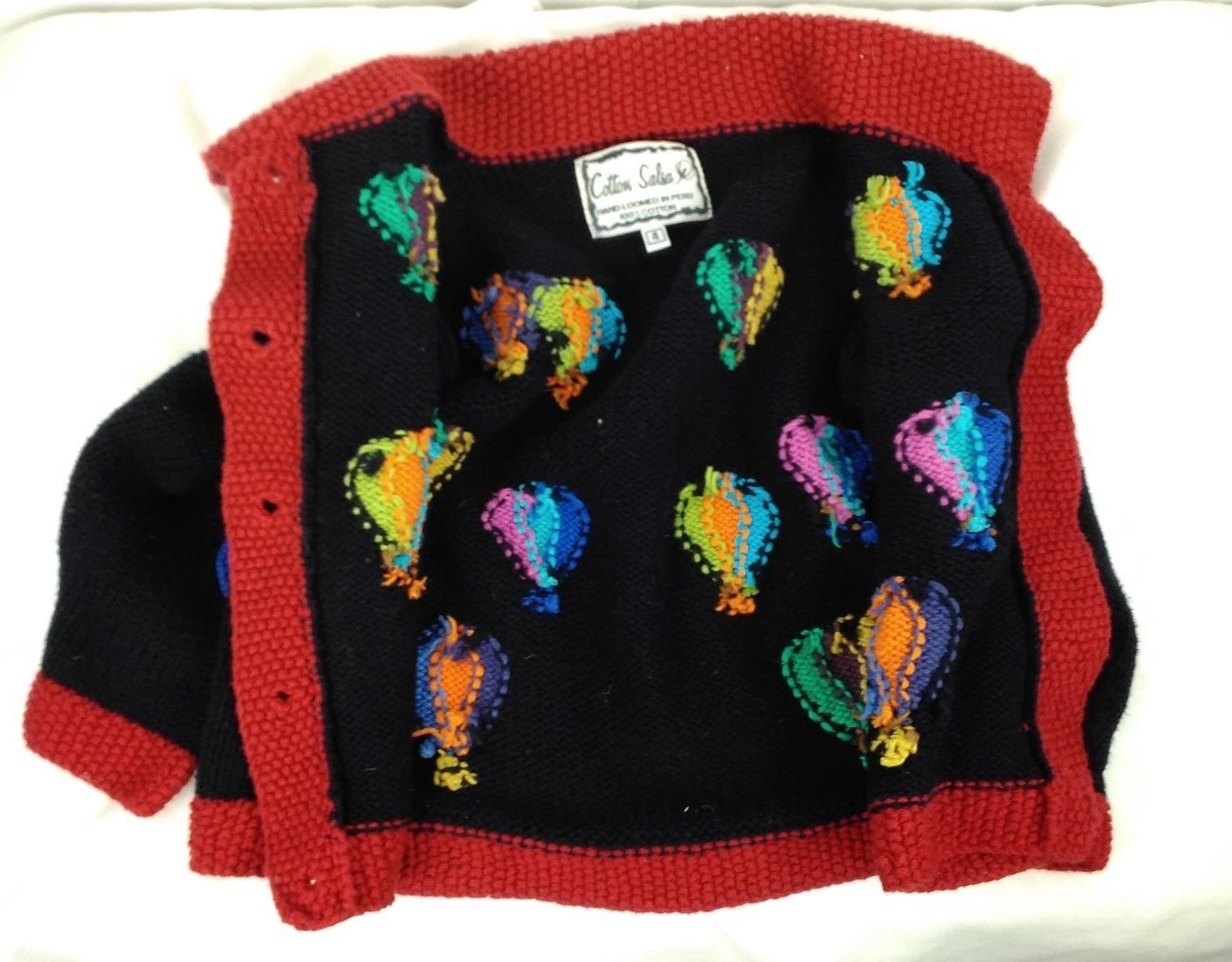 COTTON SALSA Boys/Girls Sz 4 Knit Cardigan Handmade in Peru Balloons Blue Red