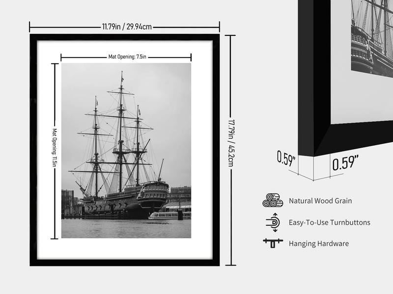 11X17 Picture Frame Black, Display Pictures 8 X 12 with Mat or 11 X 17 without M