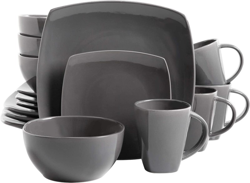 16 Piece Square Reactive Glaze Dinnerware Set, Grey