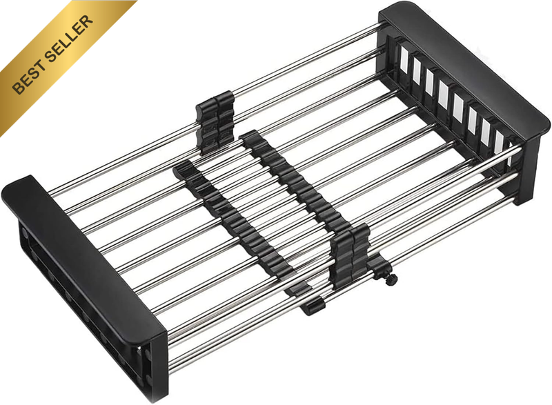 Dish Drying Rack Black, Adjustable Stainless Steel Drainer Basket Drain Tray for