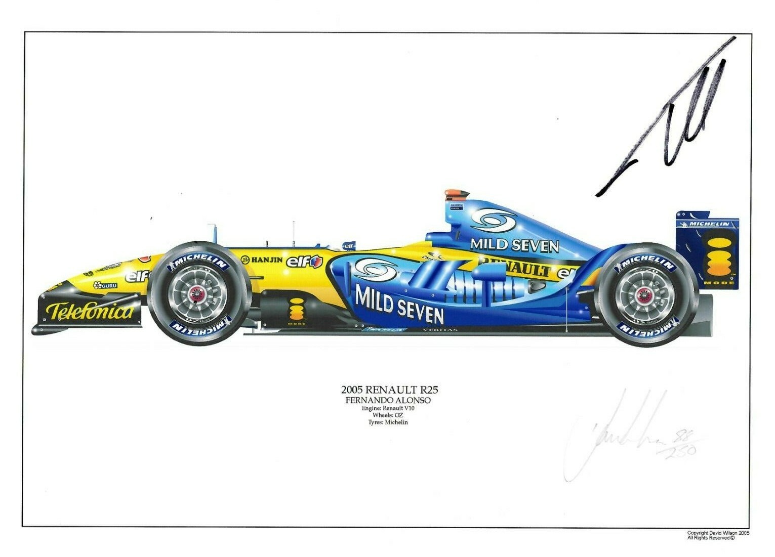 2005 Ｆ．アロンソ ルノー R25 直筆サイン入フォト Fernando Alonso signed 2005 Renault R25 Limited Edition Art