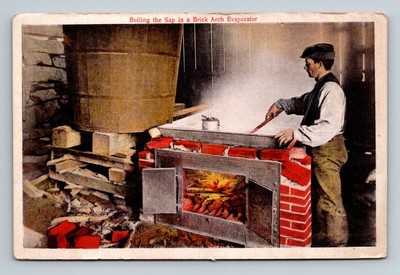 Vermont Maple Sugar Series Boiling Sap in Brick Arch Evaporator c1910 VT Vintage