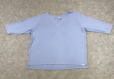 Orvis Shirt Womens 2XL Blue Quarter Sleeve Casual V Neck Pima Cotton Pullover