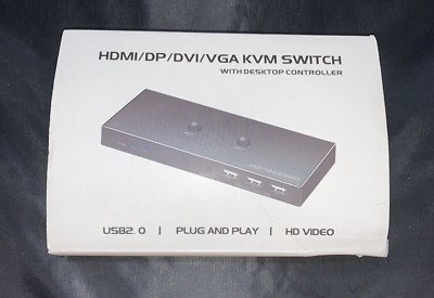 2 Port HDMI DP DVI VGA KVM USB 2.0 Switch With Desktop Controller Plug Play