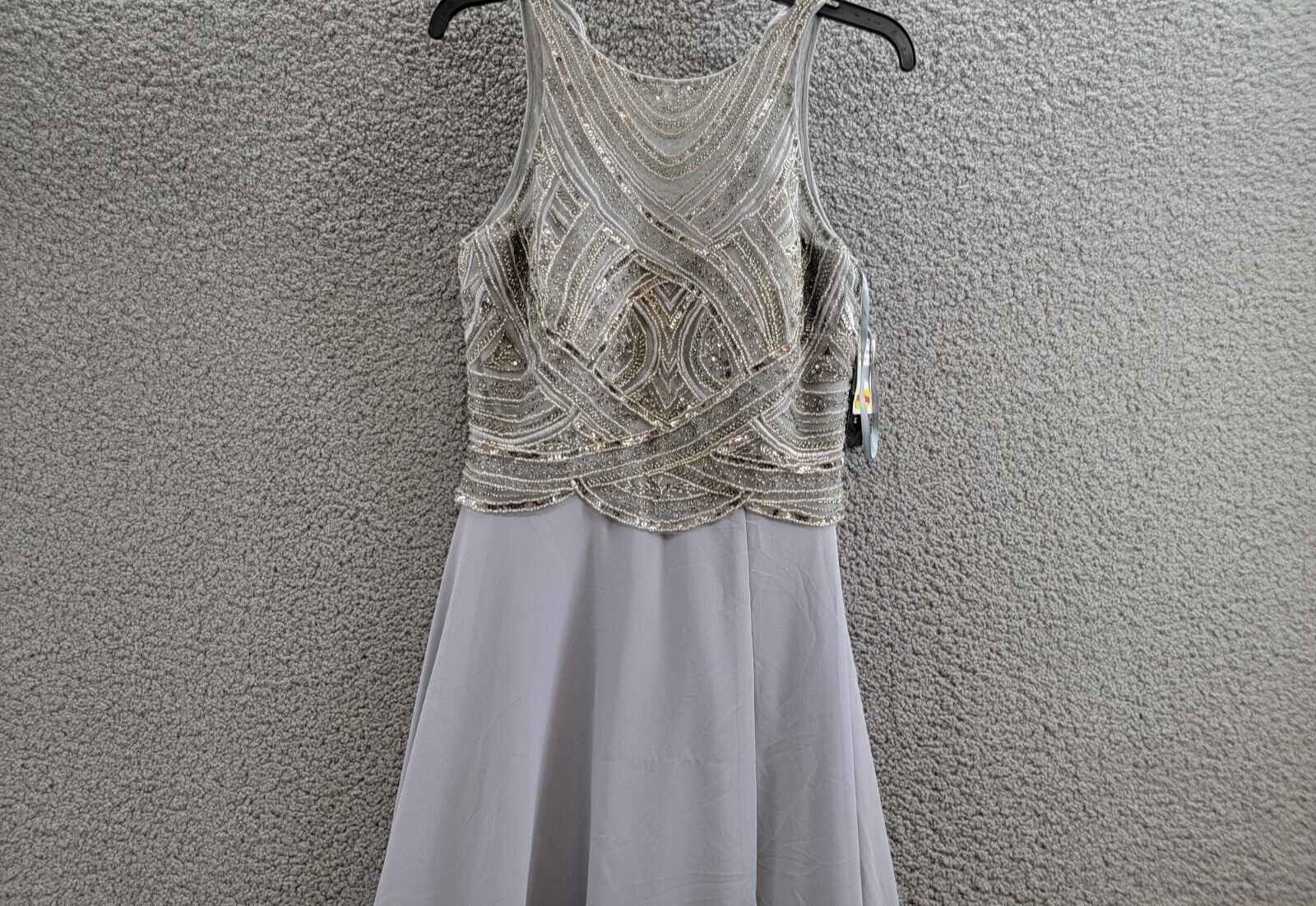 Betsy & Adam Embellished Sleeveless Sheath Gown Women's 6 Gray/Gunmetal Back Zip - Picture 3 of 13