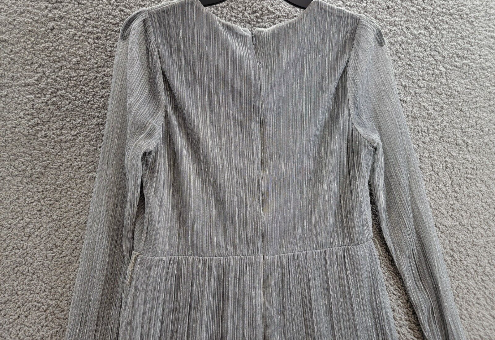 DKNY Crinkled Metallic Surplice V-Neck Dress Women's 8 Silver Back Zip Closure - Picture 11 of 17