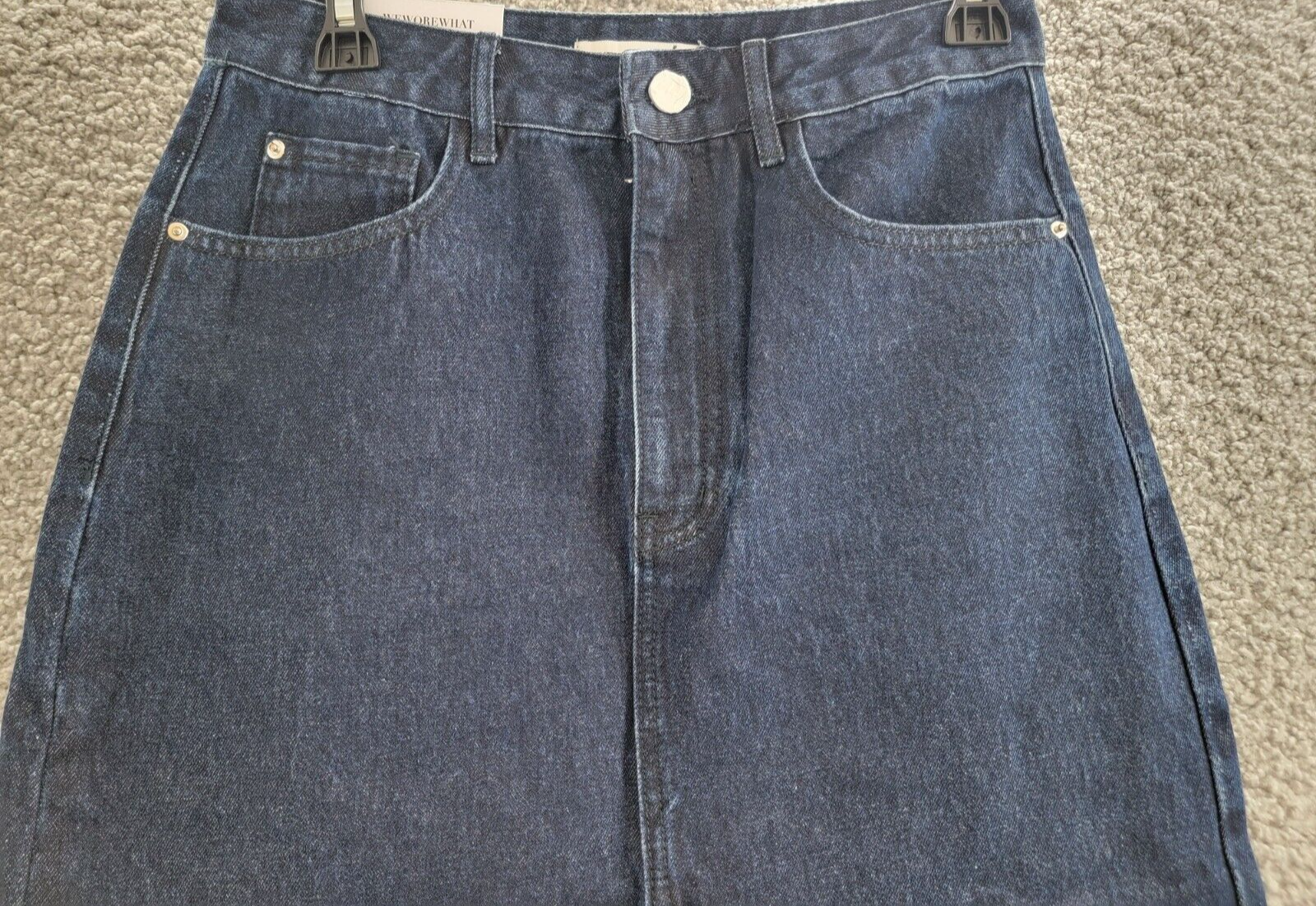 WeWoreWhat Denim Midi Skirt Women's M Raw Wash Front Slit Button Zip Closure - Picture 3 of 17
