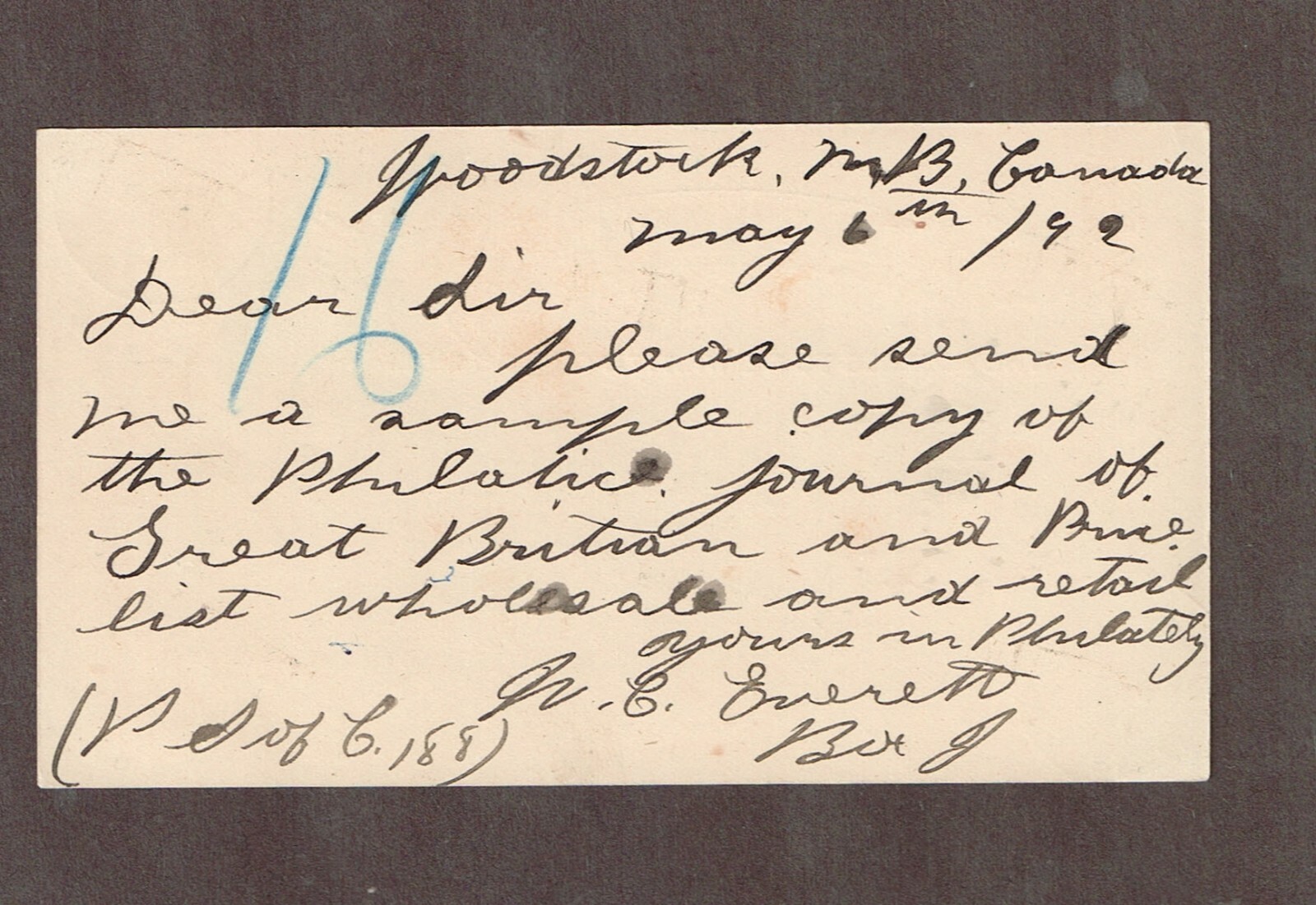 Canada 1892-2 cent PC to England uprated card  (P9) ultra w/ pair of 1/2c SQ's