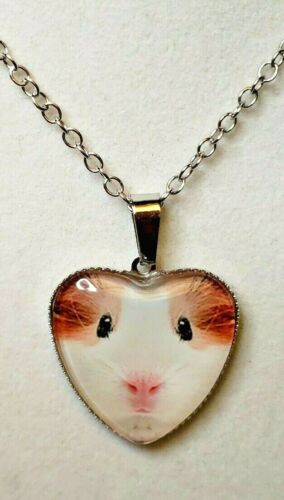 Guinea Pig or Hamster Silver Heart Alloy 22" Necklace Pendant Jewelry