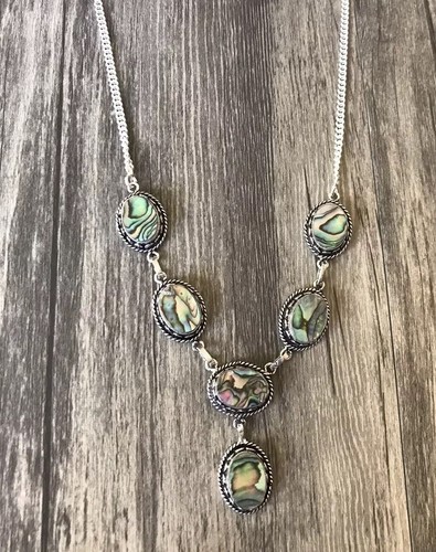 Albalone Sea Shell 925 Sterling Silver Necklace and Earrings