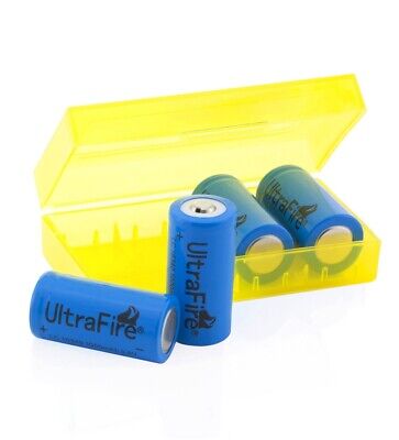 4x UltraFire 16340 CR123A Akku 1000 mAh 3,6 V Lithium-Ionen RCR123A +Batteriebox
