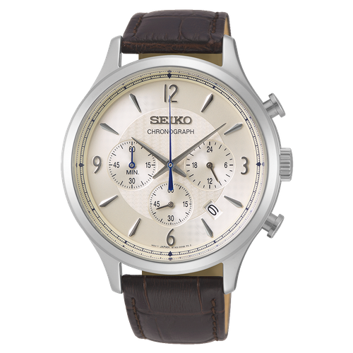 Pre-owned Seiko Ssb341p1 Leather Stap 43mm Mens Watch + Worldwide Warranty Us4