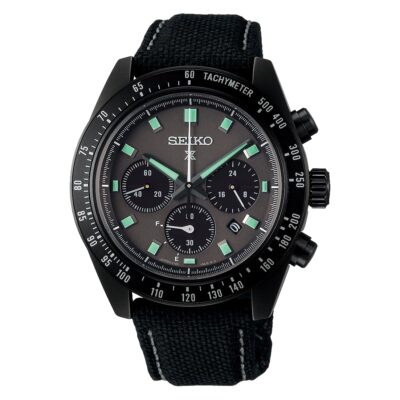 Pre-owned Seiko Prospex Speedtimer Sbdl105 The Black Series Solar Watch 41.4mm Nylon Band