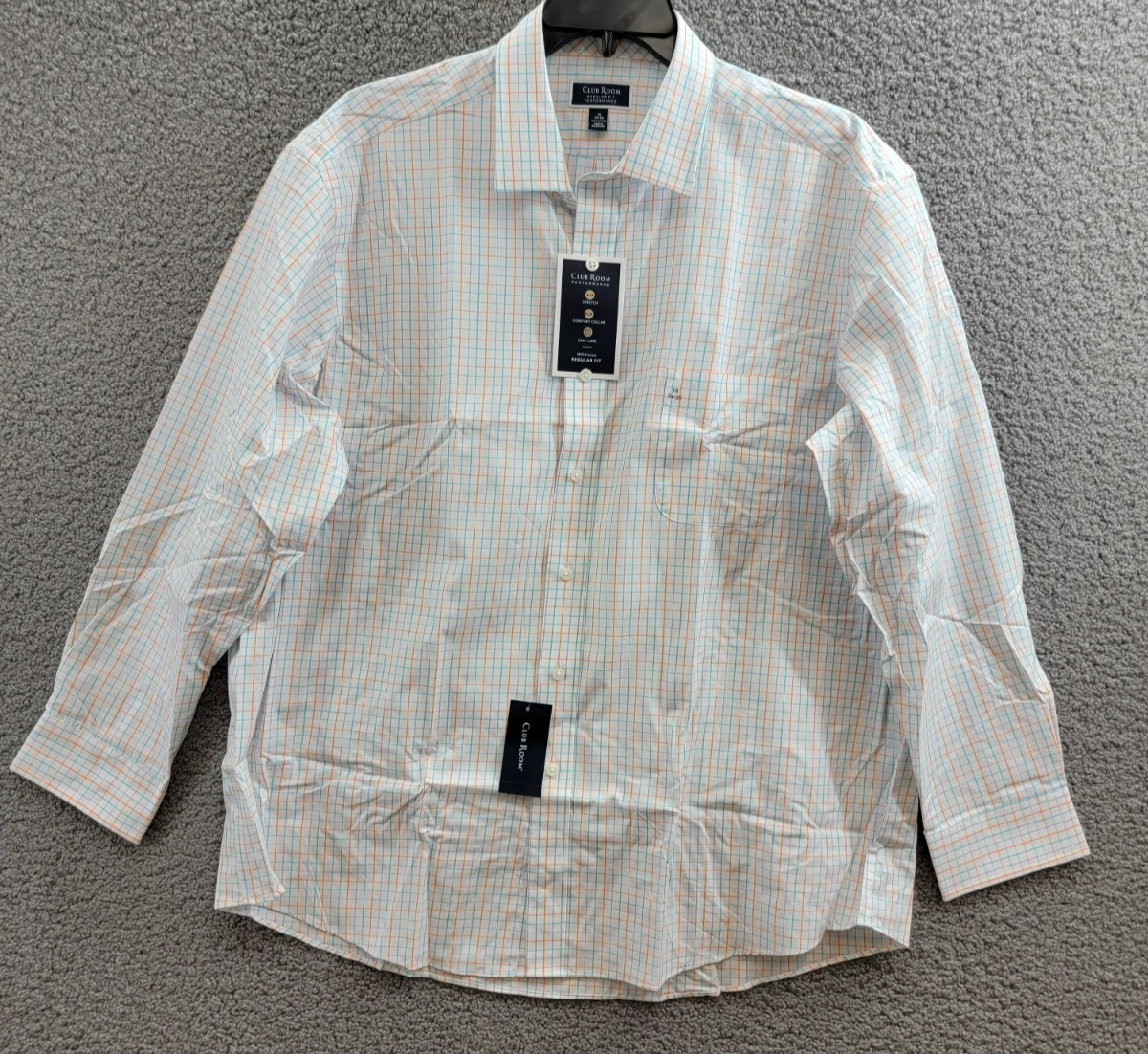 Club Room Regular Fit Performance Dress Shirt Men's 18 34-35 Orange/Aqua L/S - Picture 2 of 19