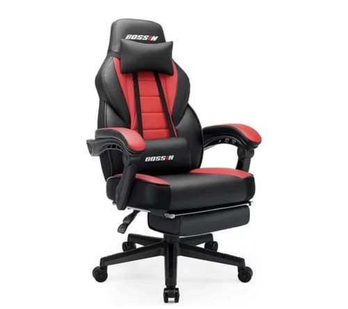Ultimate 2022 Leather BOSSIN Gaming Chair: Big & Tall, Footrest, Support.