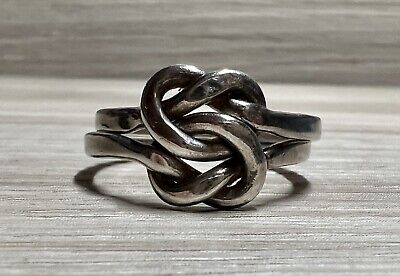 Vintage Handmade Sterling Silver Double Connected Knot Ring, Size 10.5, 4.8g