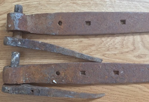 Antique Barn Door Straps Pancake Hinges + Pintles Wrought Iron Pair 29.5” 25”