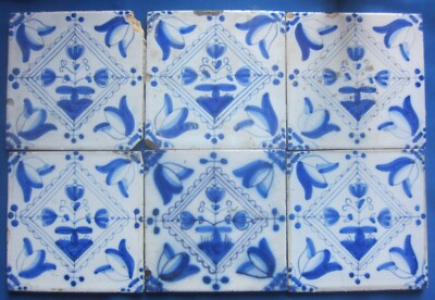 6 antique Delft tiles- ca 1800