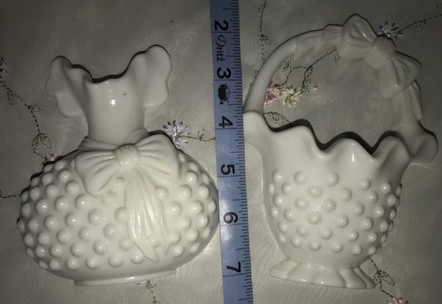 Plastic White Milk Glass Style Hobnail Ruffled Basket & Vase Wall Pocket Homco?