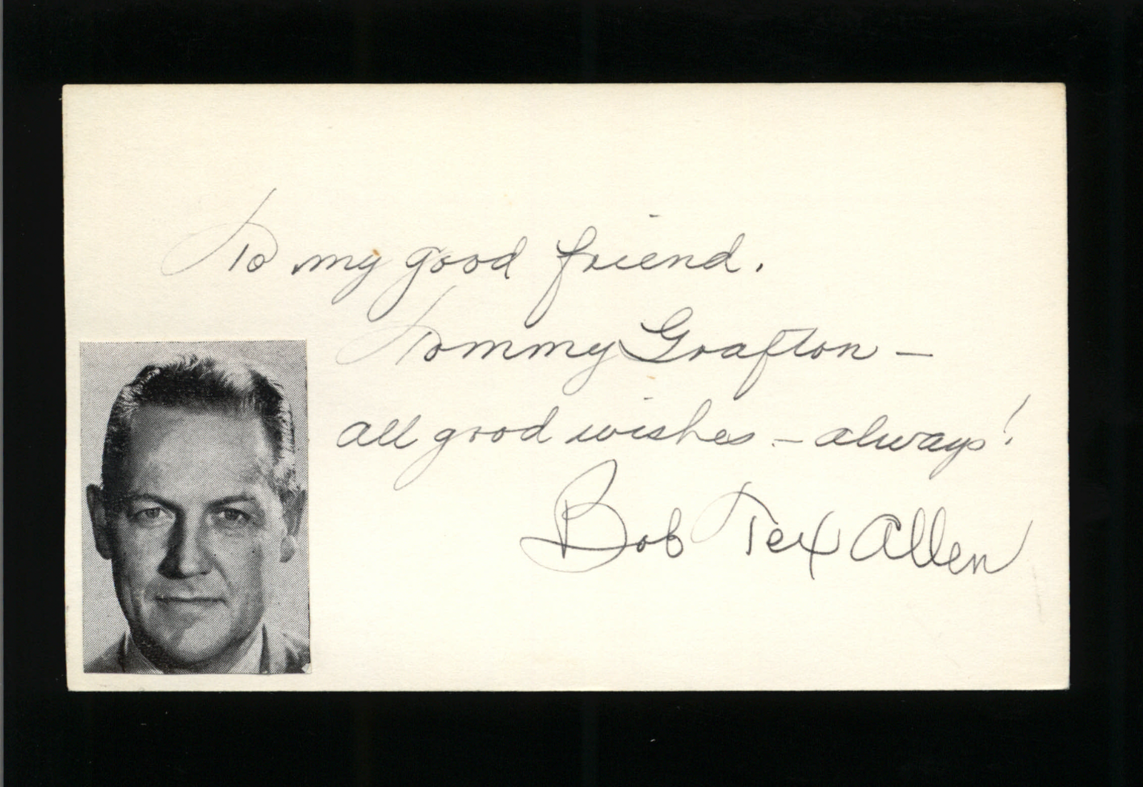 Bob Tex Allen Actor D.1998 Signed 3x5 Index Card Rio Grande