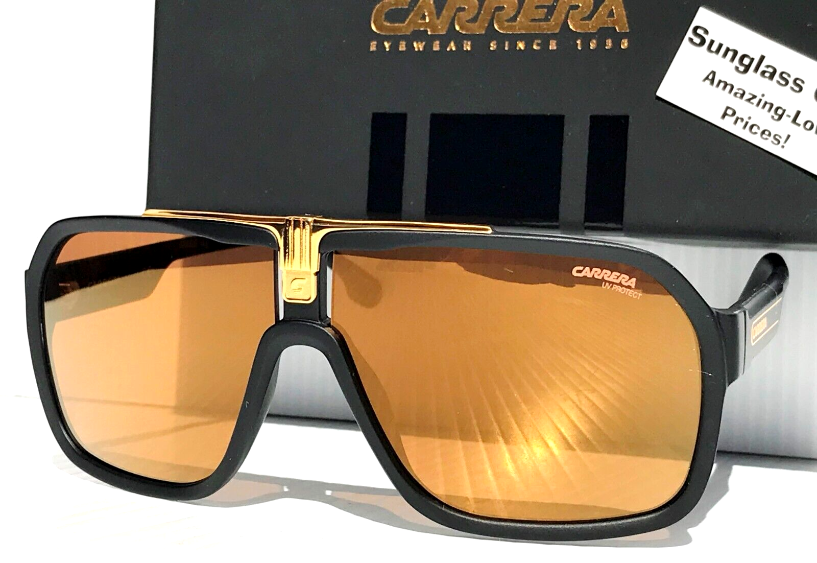 NEW CARRERA Matte Black Gold Frame Gold Brown Lens Sunglass NEW CARRERA Matte Black Gold Frame Gold Brown Lens Sunglass